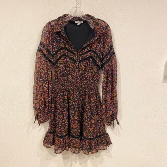 Topshop Floral Dobby Mini Tea Dress Size 2 EUC - Picture 2 of 5